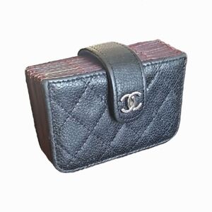 Vintage CHANEL Quilted Black and Burgundy Card Holder
